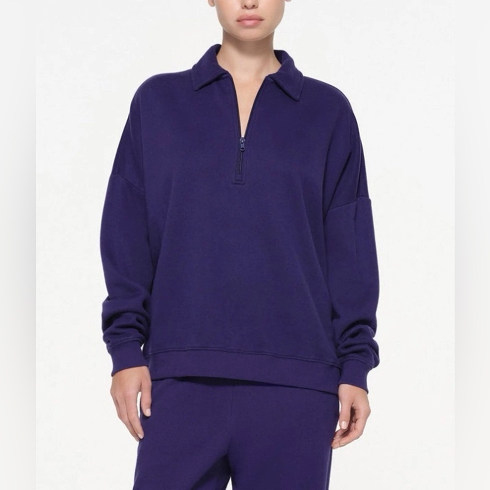 SKIMS COTTON FLEECE OVERSIZED QUARTER ZIP PULLOVER